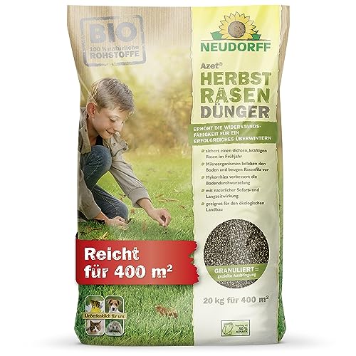 Neudorff Azet HerbstRasenDünger 20 kg für 400m² organischer Rasendünger mit natürlicher Sofort- und Langzeitwirkung für einen dichten, kräftigen Rasen im Frühjahr von Neudorff