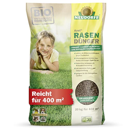 Neudorff Azet RasenDünger – Organischer Bio-Rasendünger für 400 m² sorgt für eine dichte, grüne und strapazierfähige Rasenfläche, 20 kg von Neudorff