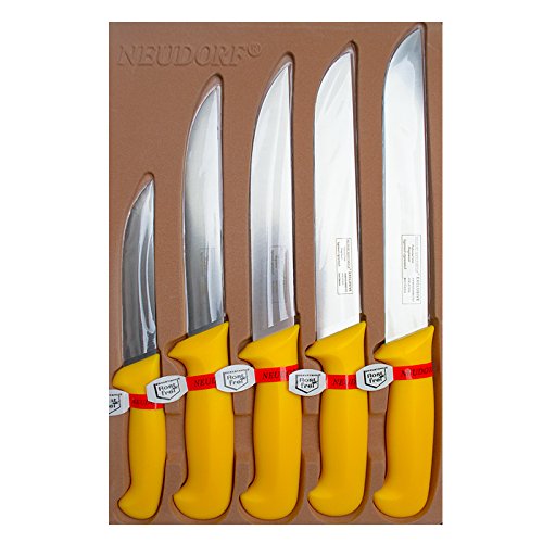 Neudorf Manufaktur Metzgermesser Fleischermesser Set 5 TLG Schlachtermesser Kochmesser Profiqualität Edelstahl Rostfrei von Mcties