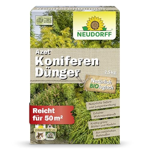 Neudorff Azet KoniferenDünger – Bio Koniferendünger mit viel Eisen sorgt für kräftig-grüne Blätter und Nadeln mit Sofort- & Langzeitwirkung, 2,5 kg von Neudorff