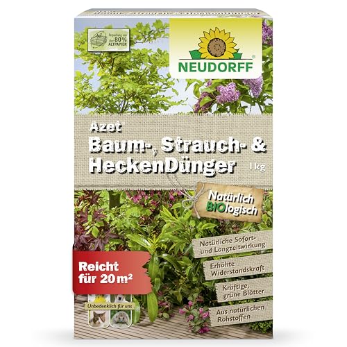 Neudorff Azet Baum-, Strauch- und HeckenDünger – Bio Langzeitdünger für alle Laub- und Nadelbäume sorgt für kräftig grüne Blätter und Nadeln, 1 kg von Neudorff