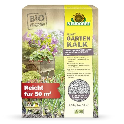 Neudorff Azet GartenKalk – Bio Gartenkalk erhöht den pH-Wert saurer Gartenböden schnell für natürlich kräftige und grüne Pflanzen, 2,5 kg für 50 m² von Neudorff
