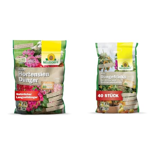 Neudorff Azet HortensienDünger – Bio Hortensiendünger mit 100 Tagen Langzeitwirkung & Azet DüngeSticks für Zitrus- und Mediterranpflanzen von Neudorff