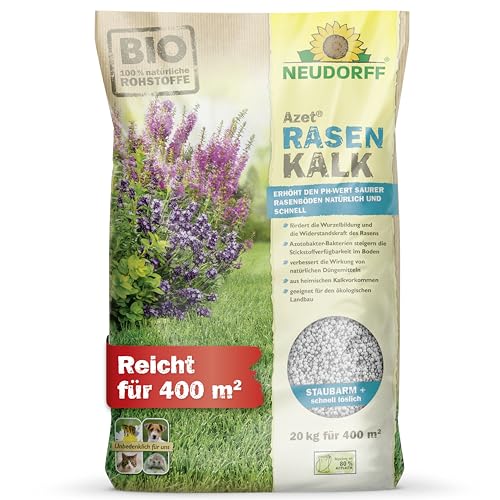 Neudorff Azet RasenKalk – Bio Rasenkalk erhöht den pH-Wert saurer Rasenböden schnell für einen kräftigen, grünen Rasen und beugt Moos vor, 20 kg für 400 m² von Neudorff