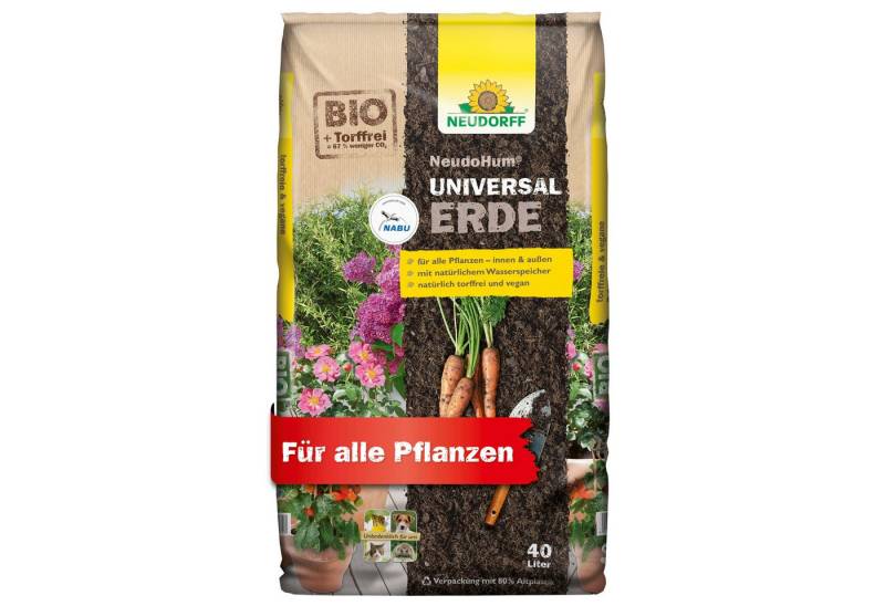 Neudorff Bio-Erde NeudoHum UniversalErde 40 Liter, (Torffreie Bio Erde, für Zimmer-, Balkon-, Terrassen- und Gartenpflanzen), für 4 Wochen vorgedüngt von Neudorff