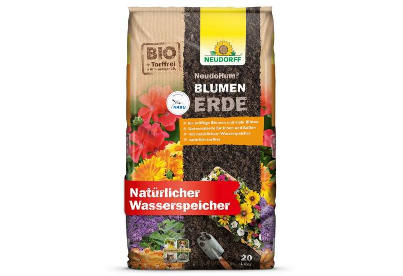 Neudorff Blumenerde NeudoHum Bio BlumenErde 20 Liter, (Torffreie Bio Erde, für Innen und Außen, Blumenerde Zimmerpflanzen für 4 Wochen vorgedüngt), fördert kräftige Blumen und viele Blüten von Neudorff
