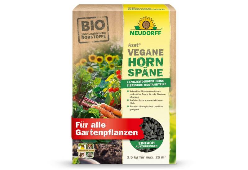 Neudorff Langzeitdünger Bio - Azet Vegane Hornspäne 2,5 kg, 100% natürlicher & veganer Stickstoff-Langzeitdünger, Naturdünger für alle Pflanzen, Obst und Gemüse, für schnelles Wachstum und reiche Ernte von Neudorff