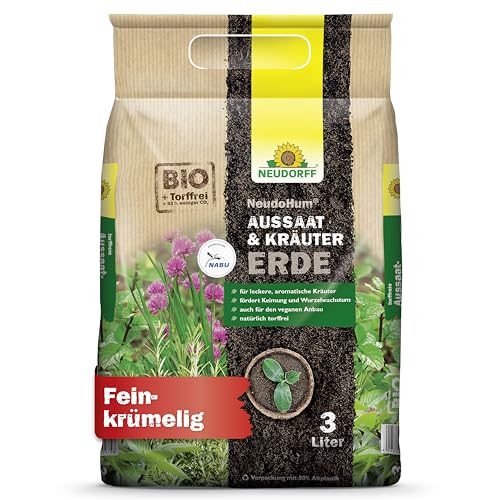 Neudorff NeudoHum Aussaat- & KräuterErde - Torffreie Bio Erde fördert Keimung und Wurzelwachstum für Aussaat, Kräuter, Stecklinge, Jungpflanzen, 3 Liter, Braun von Neudorff