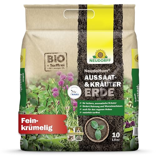 Neudorff NeudoHum Aussaat- & KräuterErde - Torffreie Bio Erde fördert Keimung und Wurzelwachstum für Aussaat, Kräuter, Stecklinge, Jungpflanzen, 10 Liter von Neudorff