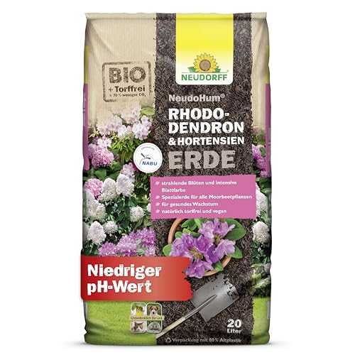 Neudorff NeudoHum Rhododendron- & HortensienErde – Torffreie Bio-Erde für prächtige Hortensien in Topf und Kübel. Auch für Moorbeetpflanzen geeignet, 20 Liter von Neudorff