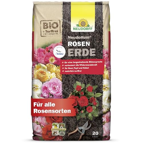 Neudorff NeudoHum RosenErde – Torffreie Bio-Erde mit Mycorrhiza fördert kräftige Rosen und Blüten. Ideal für Beet, Topf und Kübel, 20 Liter, Braun von Neudorff