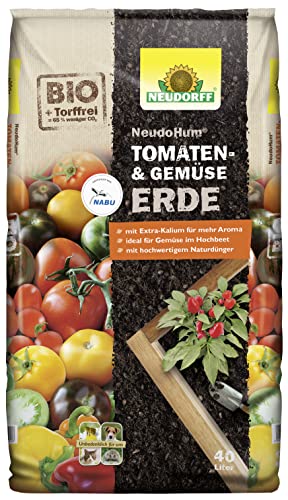 Neudorff NeudoHum Tomaten- & GemüseErde – Torffreie Bio-Erde mit Extra-Kalium für aromatisches Gemüse im Hochbeet und Kübel, vorgedüngt, 40 Liter von Neudorff