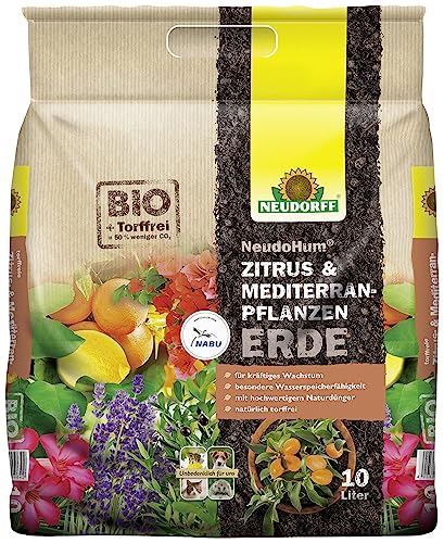 Neudorff NeudoHum Zitrus- & MediterranpflanzenErde – Torffreie Bio-Erde für alle Mediterranpflanzen wie z.B. Palmen, Oleander und Zitronen, 10 Liter, Braun von Neudorff