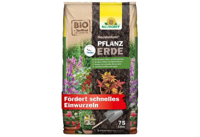Neudorff Pflanzerde NeudoHum PflanzErde 75 Liter, (Torffreie Bio Gartenerde für Stauden, Ziergehölze und aromatisches Obst, Gemüse und Kräuter, für Beet, Hochbeet, Kübel und Balkonkasten), für 4 Wochen vorgedüngt von Neudorff