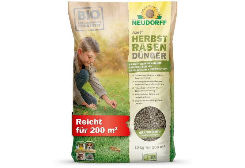 Neudorff Rasendünger Bio - Azet HerbstRasenDünger 10 kg für 200 m², Organischer Bio-Dünger unbedenklich für Tiere, stärkt die Frosthärte, sorgt für einen dichten, kräftigen Rasen im Frühjahr, Mikroorganismen beleben den Rasen und beugen Rasenfilz vor Neudorff Rasendünger Bio - Azet HerbstRasenDünger 10 kg für 200 m², Organischer Bio-Dünger unbedenklich für Tiere, stärkt die Frosthärte, sorgt für einen dichten, kräftigen Rasen im Frühjahr, Mikroorganismen beleben den Rasen und beugen Rasenfilz vor von Neudorff