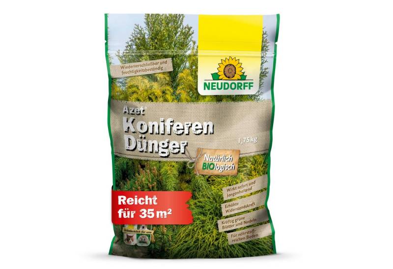 Neudorff Rasendünger Bio - Azet KoniferenDünger 1,75 kg, reicht für 35m², Thuja Dünger mit viel Eisen für kräftig-grüne Blätter und Nadeln, organischer Langzeitdünger mit Sofort- & Langzeitwirkung von Neudorff