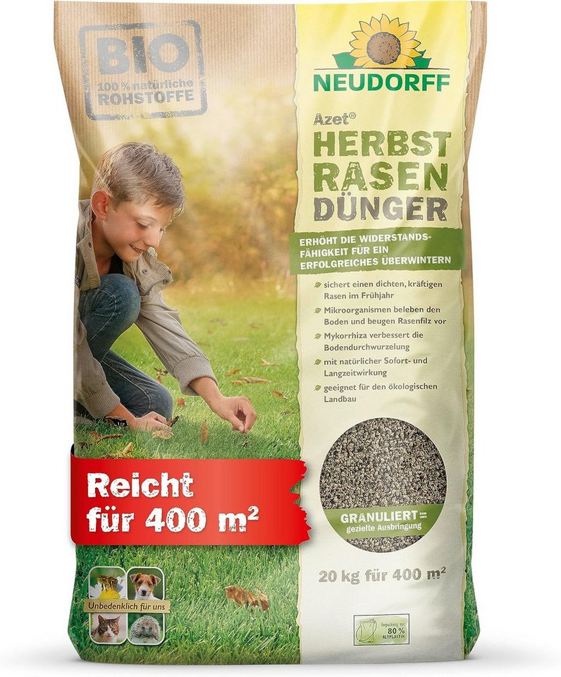 Neudorff Rasendünger Bio Azet HerbstRasenDünger 20 kg, Packung, organische Rasendünger für Herbst und Winter, mit Kalium (NPK 7-3-10), Dünger für Rasen auch im Frühjahr Neudorff Rasendünger Bio Azet HerbstRasenDünger 20 kg, Packung, organische Rasendünger für Herbst und Winter, mit Kalium (NPK 7-3-10), Dünger für Rasen auch im Frühjahr von Neudorff