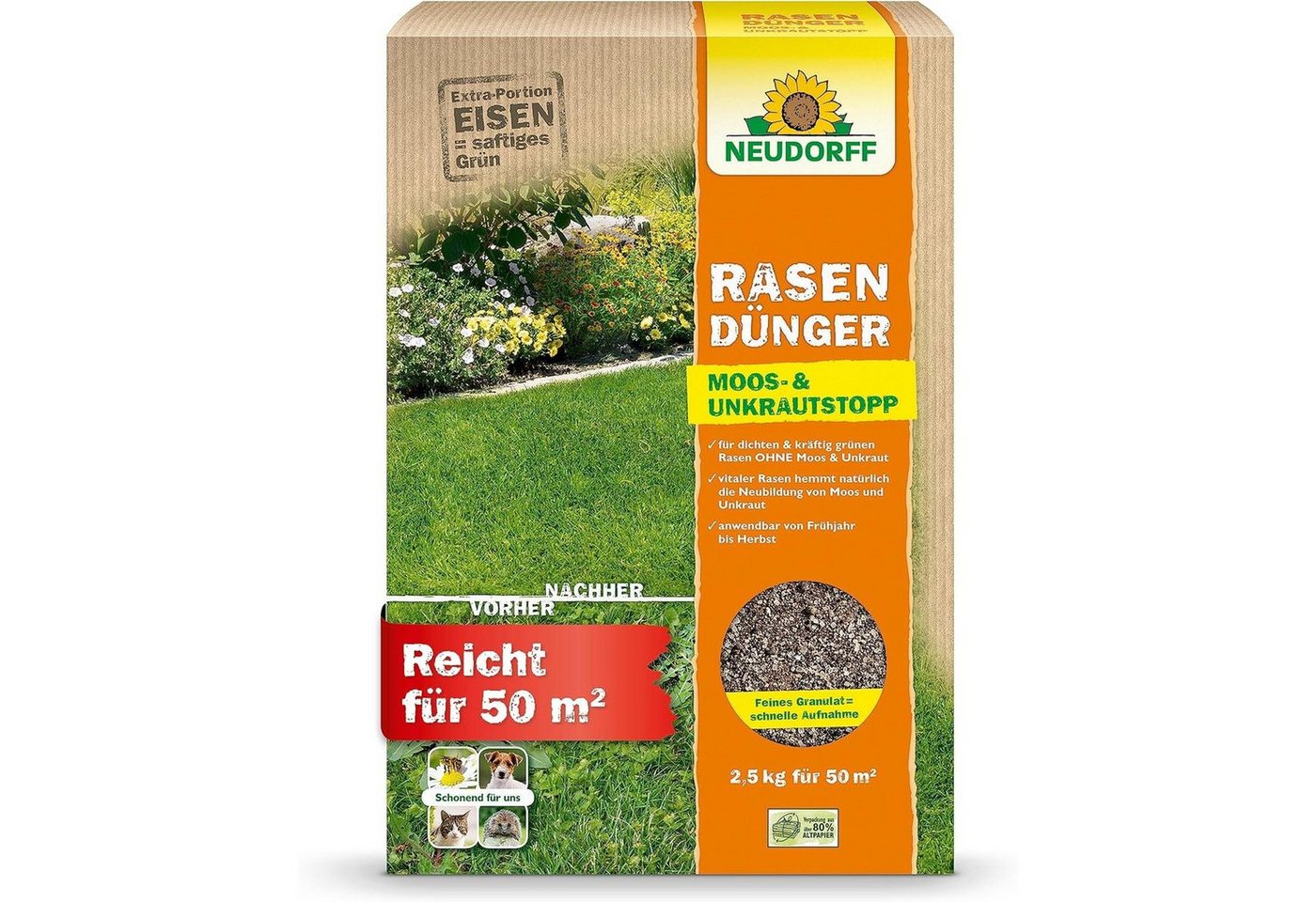 Neudorff Rasendünger RasenDünger Moos- & UnkrautStopp, 2,5 kg, Verdrängt dauerhaft Unkraut und Moos von Neudorff