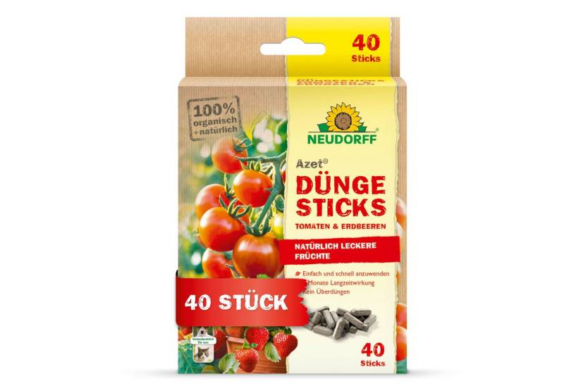 Neudorff Tomatendünger Bio - Azet DüngeSticks für Tomaten und Erdbeeren 40 Sticks, Bio Düngestäbchen für viele leckere Tomaten und Erdbeeren, Düngestäbchen Zimmerpflanzen aus natürlichen Rohstoffen von Neudorff