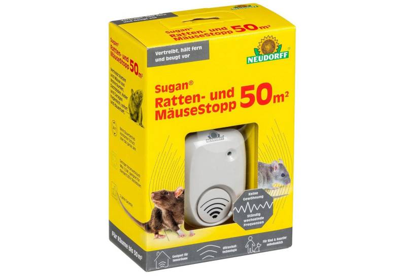 Neudorff Ultraschall-Tierabwehr Sugan Ratten- und MäuseStopp (für 50 m) 1 Stk., Rattenschreck Ultraschall vertreibt Ratten und Mäuse sofort und dauerhaft aus Haus, Keller und Garage, kein Gewöhnungseffekt durch ständig wechselnde Frequenzen, Für Kinder und Haustiere unbedenklich von Neudorff
