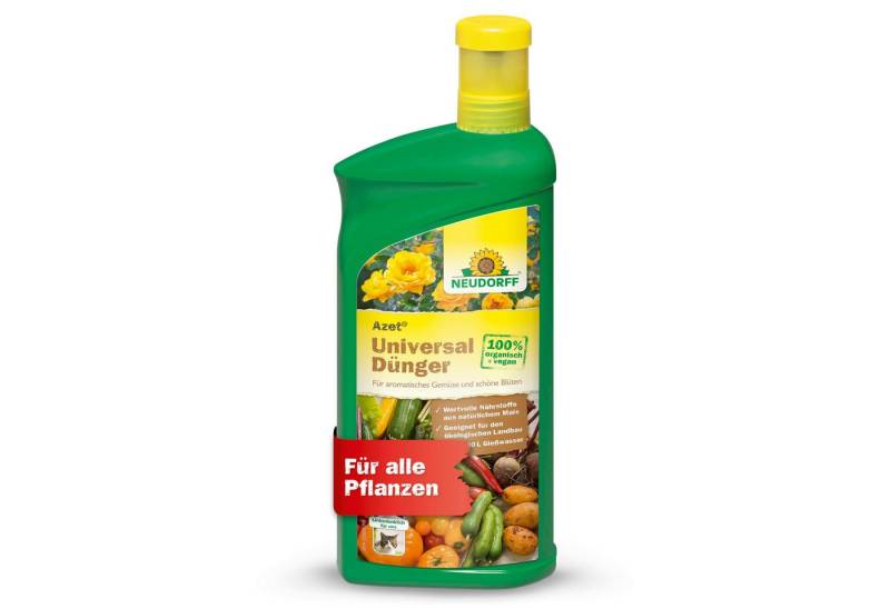 Neudorff Universaldünger Bio - Azet UniversalDünger 1 Liter, 100% organisch und vegan - Bio Dünger für Blumen, Gemüse, Obst, Zierpflanzen, fördert kräftiges Wachstum, reiche Ernte und üppige Blütenbildung, Flüssigdünger mit praktischem Dosierbecher von Neudorff