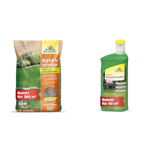 Rasendünger Moos- & UnkrautStopp 18 kg plus Finalsan RasenMoosfrei 1 Liter von Neudorff