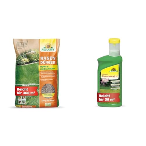 Rasendünger Moos- & UnkrautStopp 18 kg plus Finalsan RasenMoosfrei 500 ml von Neudorff