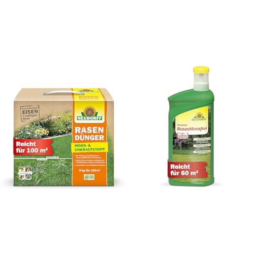 Rasendünger Moos- & UnkrautStopp 5 kg plus Finalsan RasenMoosfrei 1 Liter von Neudorff