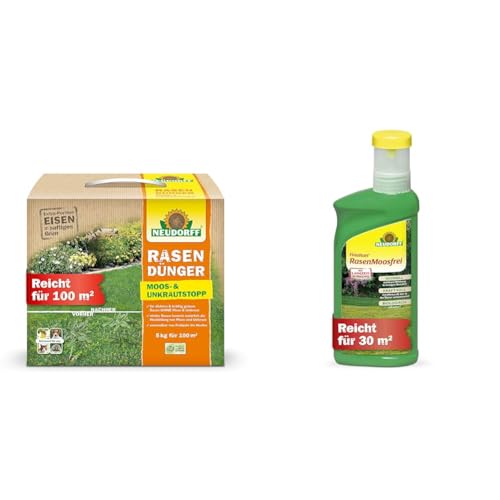 Rasendünger Moos- & UnkrautStopp 5 kg plus Finalsan RasenMoosfrei 500 ml von Neudorff