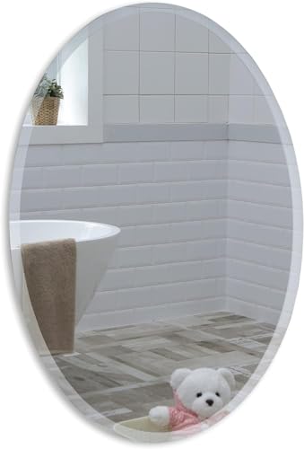 Neue Design Mood Ovaler Badezimmerspiegel zur Wandmontage (61 x 81,3 cm), vertikal und horizontal, rahmenlos mit abgeschrägten Kanten für Badezimmer-Waschtisch von Neue Design