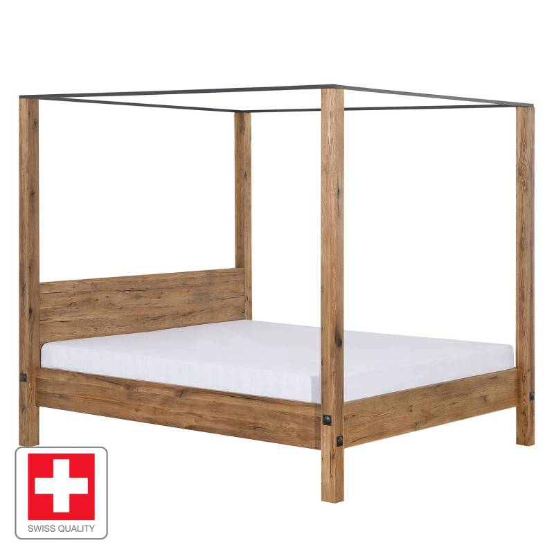 home24 Himmelbett Porto-Alegre 140 x 200cm Massivholz Sumpfeiche, natur geölt Braun Eiche von home24