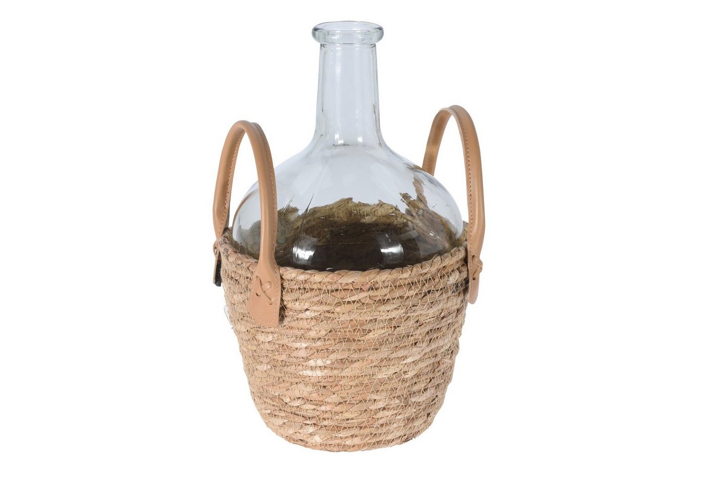 Neuetischkultur Dekovase Glasvase mit Naturbezug Flaschenform (Stück, 1 St), Flaschenvase Glasflasche im Korb von Neuetischkultur
