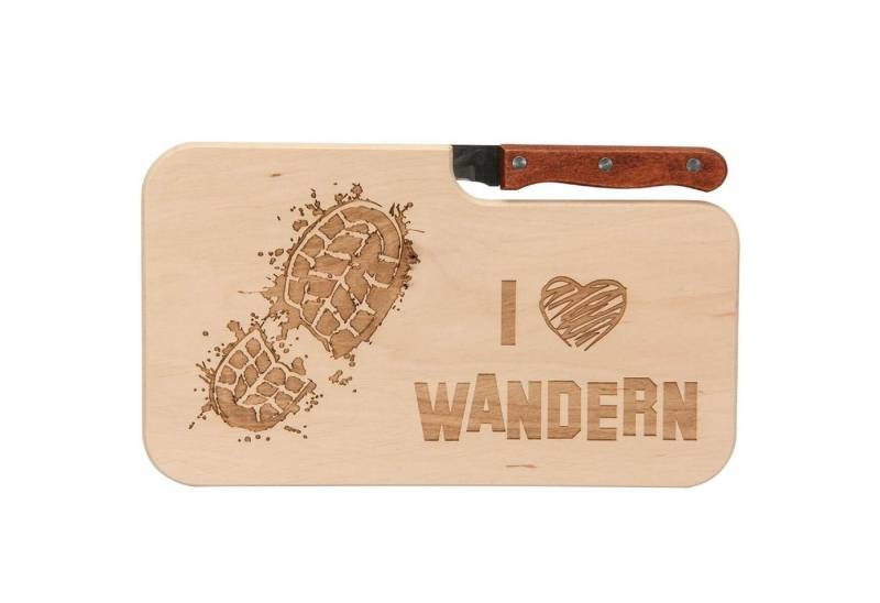 Neuetischkultur Frühstücksbrett Frühstücksbrettchen mit Messer I Love Wandern, Holz, (Set, 2-St., 1 Frühstücksbrettchen inkl. Messer), Schneidebrett Holzbrett von Neuetischkultur
