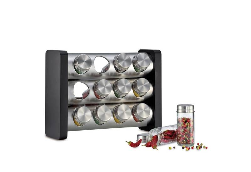 Neuetischkultur Gewürzregal Gewürzständer mit 12 Gläsern Edelstahl, Stück 1-tlg. von Neuetischkultur