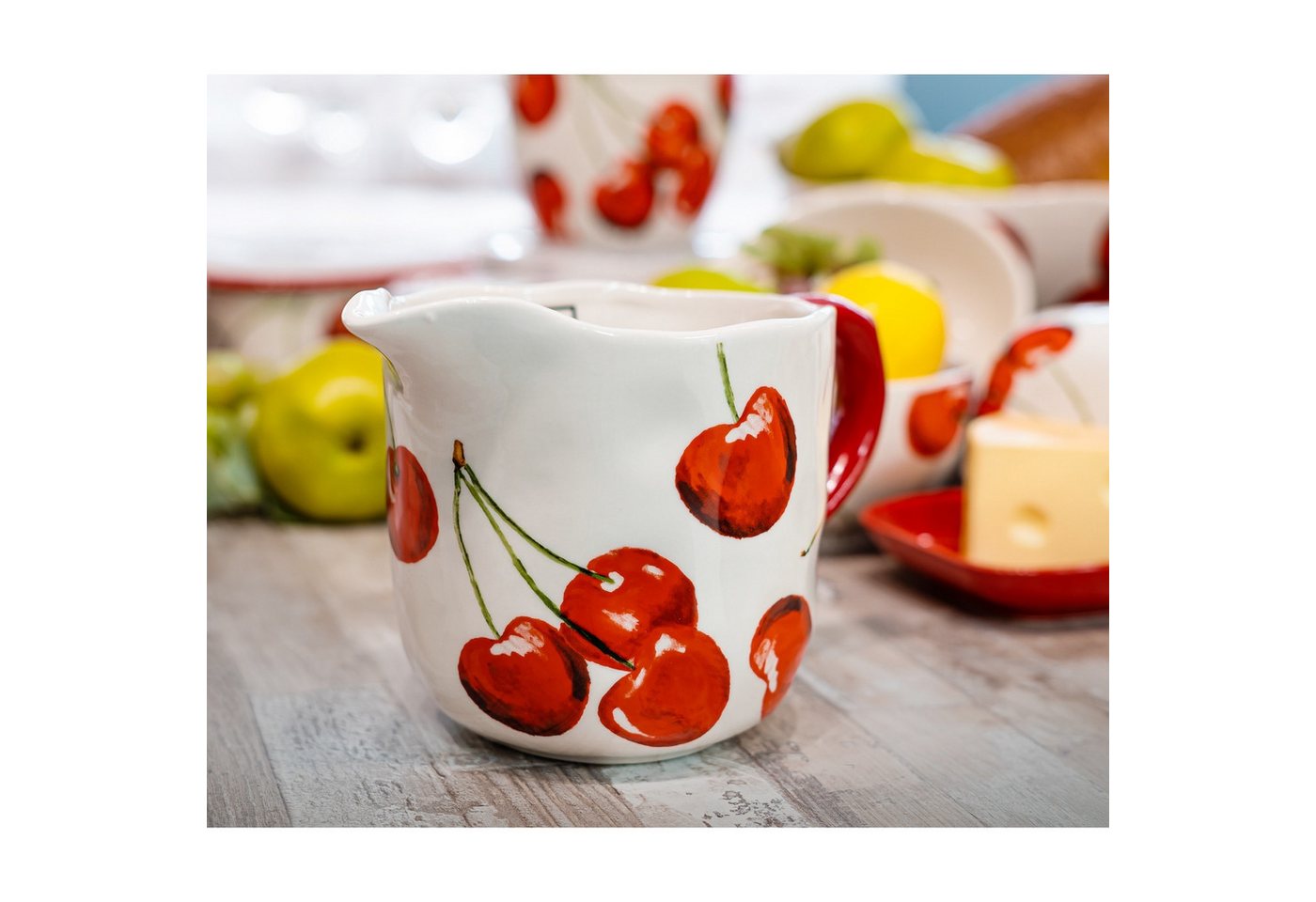 Neuetischkultur Karaffe Milchkrug aus Keramik 900 ml Cherry, (Stück, 1-tlg., 1 Krug), Kanne Serviergeschirr von Neuetischkultur