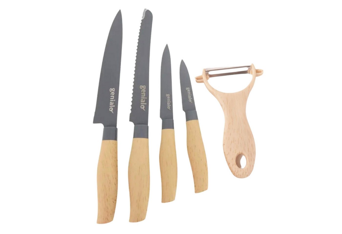 Neuetischkultur Messer-Set Küchenmesser 5-teiliges Set Griff in Holz Optik (Set, 5-tlg., 4 verschiedene Messer 1 Sparschäler), Schälmesser Brotmesser Sparschäler von Neuetischkultur