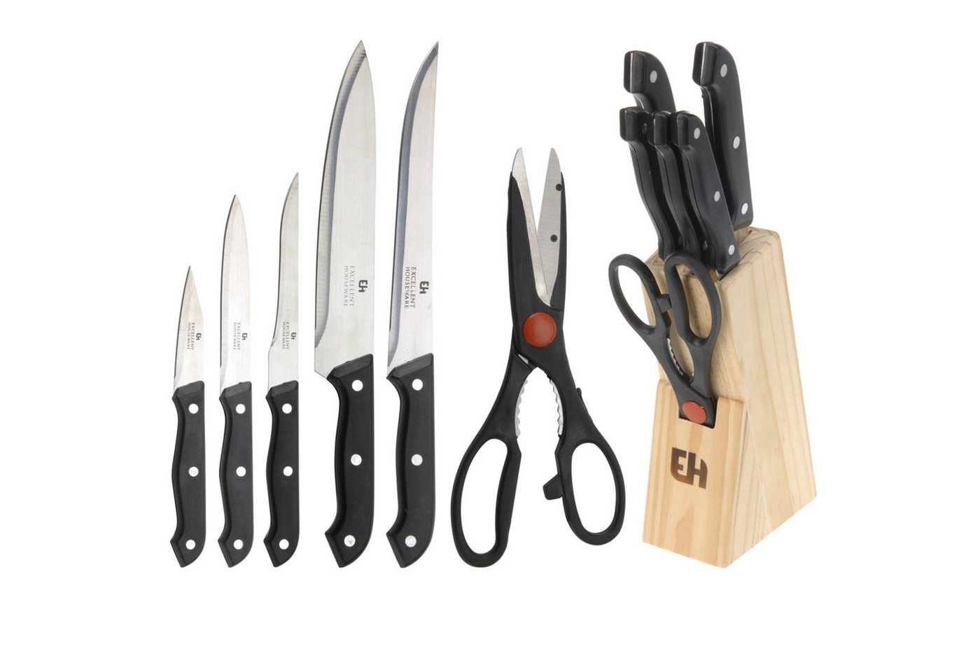 Neuetischkultur Messer-Set Messer-Set 7-teilig im Holzblock (Set, 7-tlg., 1 Holzblock, 1 Schere, 5 Messer) von Neuetischkultur