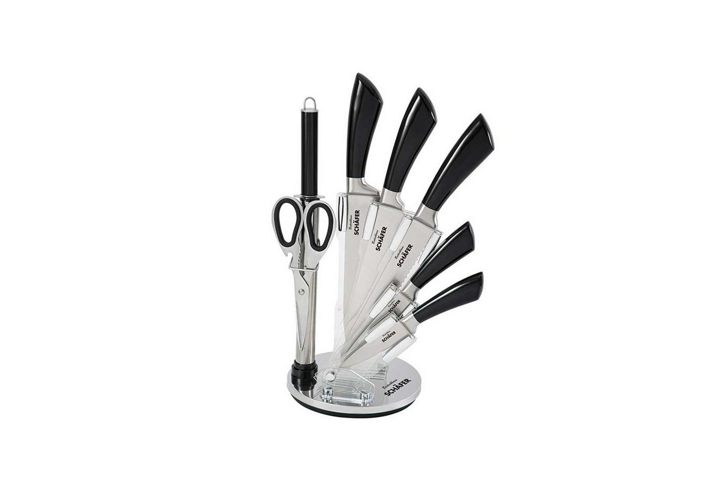 Neuetischkultur Messerblock Messerblock 8 teiliges Set Metallic Black (8tlg), Küchenmesser Wetzstahl Küchenschere von Neuetischkultur