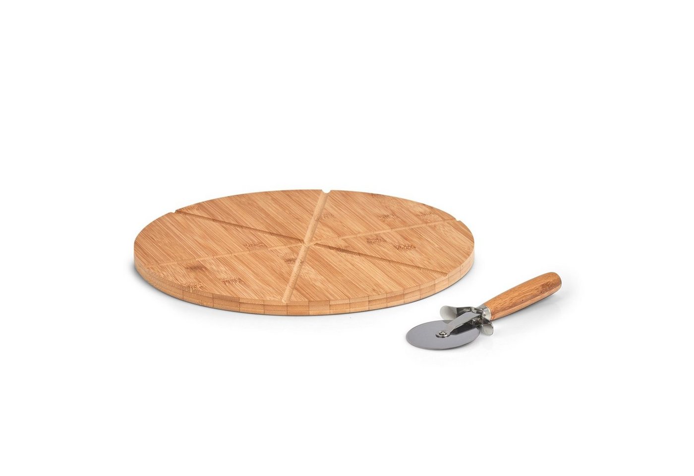 Neuetischkultur Schneidebrett Pizza-Set 2-teilig Bambus, Holz, (Set, 2-St., 1 Tablett 1 Pizzaschneider), Serviertablett mit Pizzaschneider von Neuetischkultur