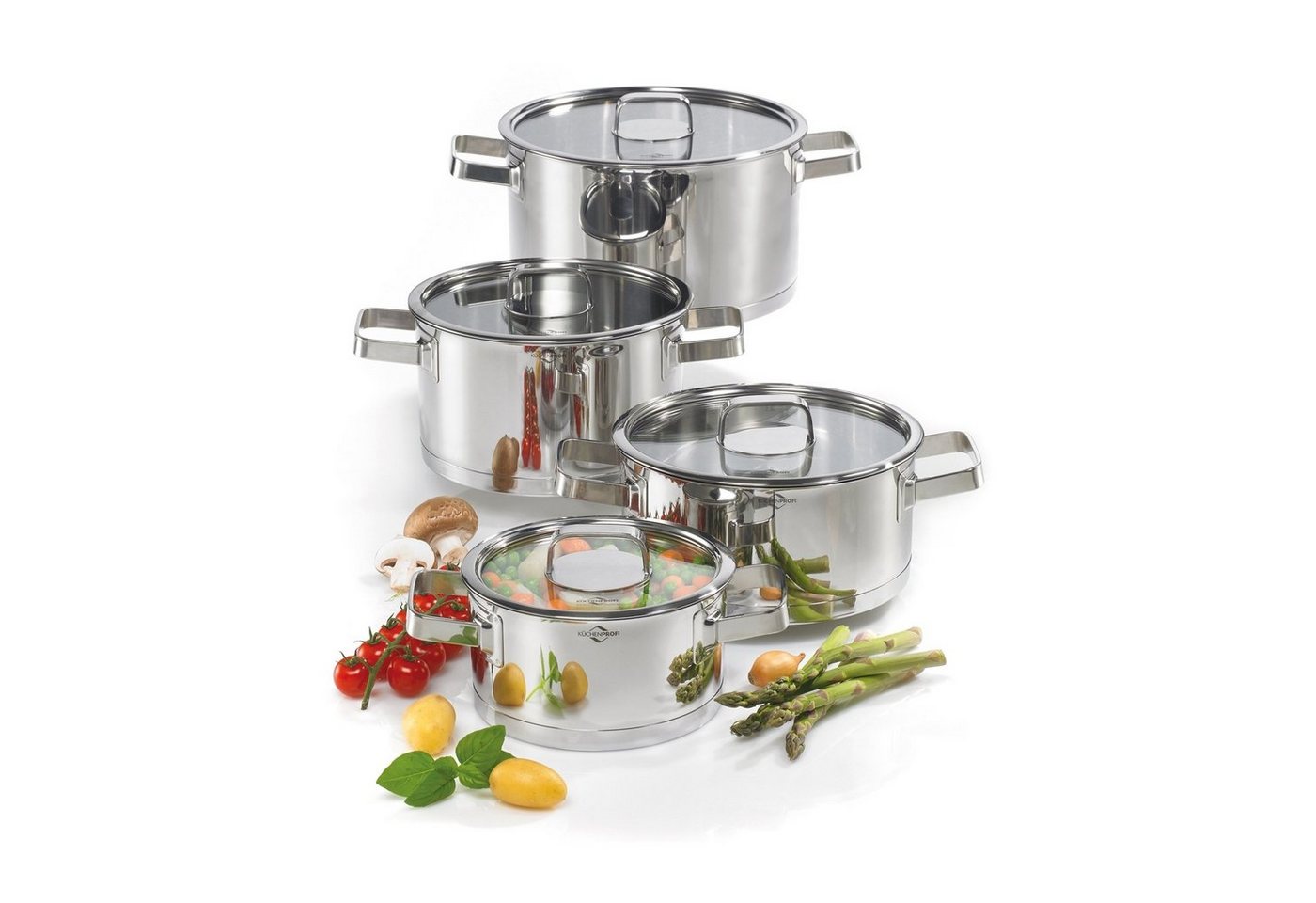 Neuetischkultur Topf-Set Topf-Set 4-teilig, Edelstahl San Remo, Edelstahl, Glas (Set, 4-tlg) von Neuetischkultur