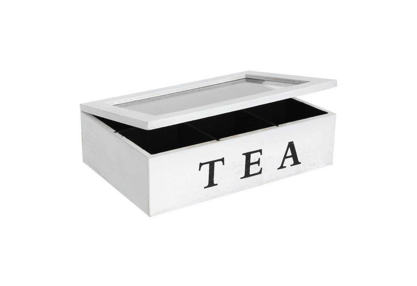Neuetischkultur Vorratsdose Teebox mit 6 Kammern Holz Weiß, Holz, (Stück, 1-tlg., 1 Vorratsdose), Teebeutelkiste mit Sichtfenster Teedose von Neuetischkultur