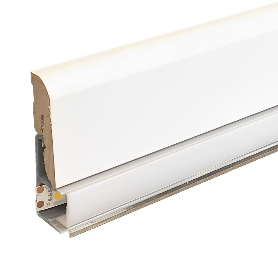 Abgerundete Sockelleiste für die indirekte Beleuchtung foliert weiß (12 x 57 x 2400 mm) von Neuhofer