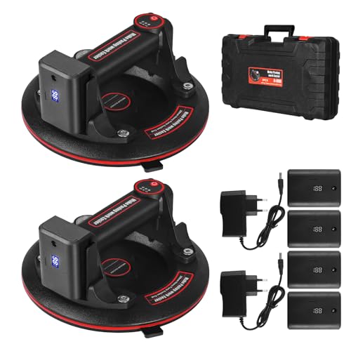 2 Stück Elektrischer Saugnapf, 8 Zoll, professioneller Fensterheber, Fliesenheber mit Manometer, Akku x4 und Werkzeugbox, Tragkraft 200 kg, für den Transport von Aquarien, Fliesen von Neulriscn