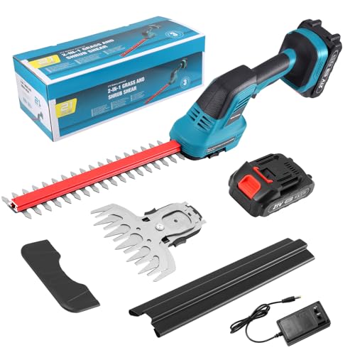 21V Kabellose 2-in-1 Elektro-Heckenschere & Rasentrimmer mit 2 Akkus 1,5Ah und Ladegerät - Leicht (1,8kg) für Garten, Hof, Rasenpflege - SK5-Stahlklinge 25cm & Nylonkopf - mit Sicherheitsverriegelung von Neulriscn