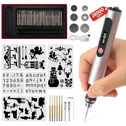 51PCS Elektrischer Gravierstift, USB Wiederaufladierbar Gravur Werkzeug Kit, 25,000 U/min Einstellbar, Kabellos Mini Gravierwerkzeugsatz mit Gravurzubehör für Schmuck Holz Stein Kunststoff Glas 51PCS Elektrischer Gravierstift, USB Wiederaufladierbar Gravur Werkzeug Kit, 25,000 U/min Einstellbar, Kabellos Mini Gravierwerkzeugsatz mit Gravurzubehör für Schmuck Holz Stein Kunststoff Glas von Neulriscn