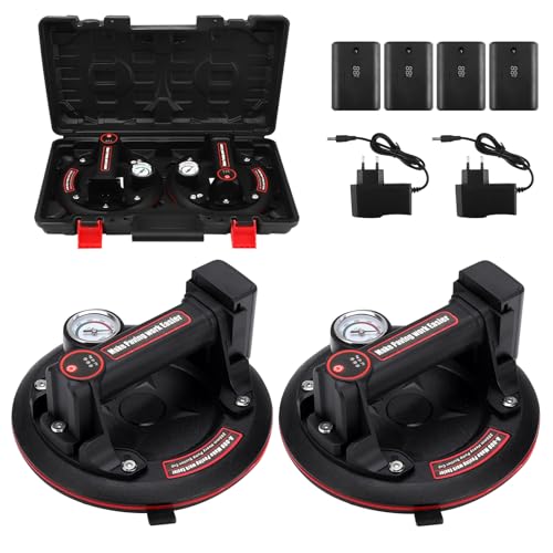 2 Pack 8" Saugheber Akku Fliesenheber mit Manometer, Tragkraft Max. 400 kg, Elektrischer Vakuum Saugheber mit Tragbarer Werkzeugkasten, Vakuumheber für Glas Fliesen Laminat, Vacuum Lifter von Neulriscn