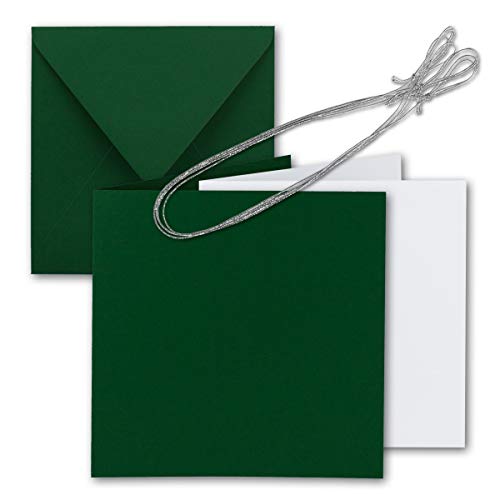 10x Quadratisches Faltkarten Set 15 x 15 cm - mit Briefumschlägen & Einlegeblättern & Schmuckband - Dunkel-Grün - für Einladungskarten, Hochzeit, Weihnachten - von GUSTAV NEUSER von NEUSER PAPIER