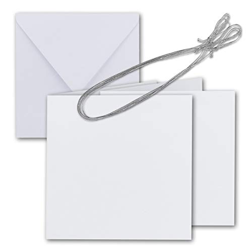 10x Quadratisches Faltkarten Set 15 x 15 cm - mit Briefumschlägen & Einlegeblättern & Schmuckband - Hochweiß - für Einladungskarten, Hochzeit, Weihnachten - von GUSTAV NEUSER von NEUSER PAPIER