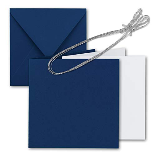10x Quadratisches Faltkarten Set 15 x 15 cm - mit Briefumschlägen & Einlegeblättern & Schmuckband - Nacht-Blau - für Einladungskarten, Hochzeit, Weihnachten - von GUSTAV NEUSER von NEUSER PAPIER