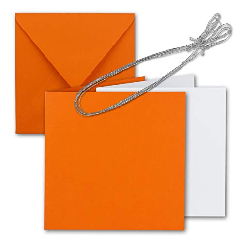 10x Quadratisches Faltkarten Set 15 x 15 cm - mit Briefumschlägen & Einlegeblättern & Schmuckband - Orange - für Einladungskarten, Hochzeit, Weihnachten - von GUSTAV NEUSER von NEUSER PAPIER